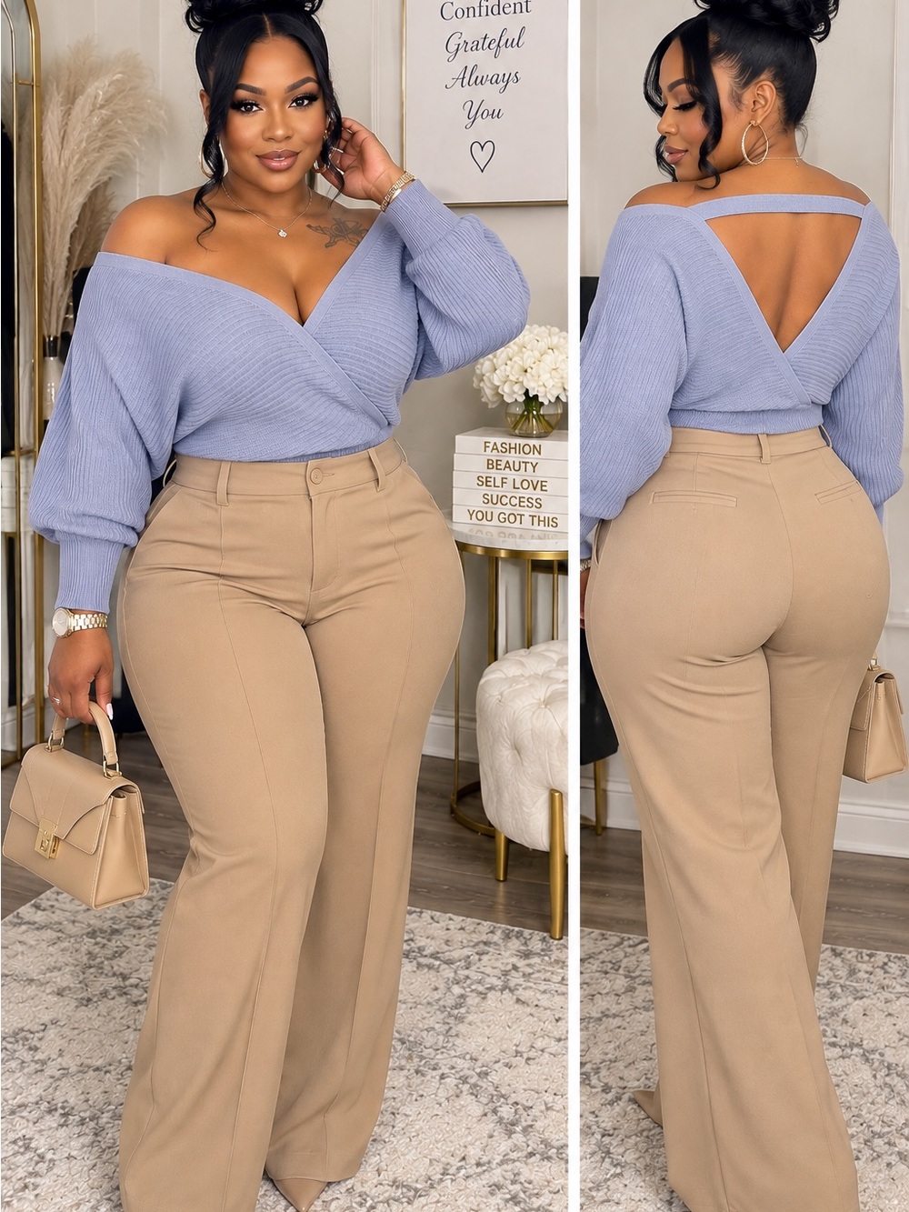 Off-Shoulder Ribbed Knit Sweater Top - Picture 3 of 8